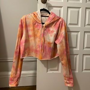Wvvy Cropped Tie-Dye Zip Up Jacket with Hood